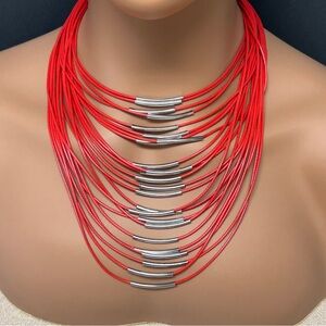 Bold Runway Red & Silver Multilayered Necklace